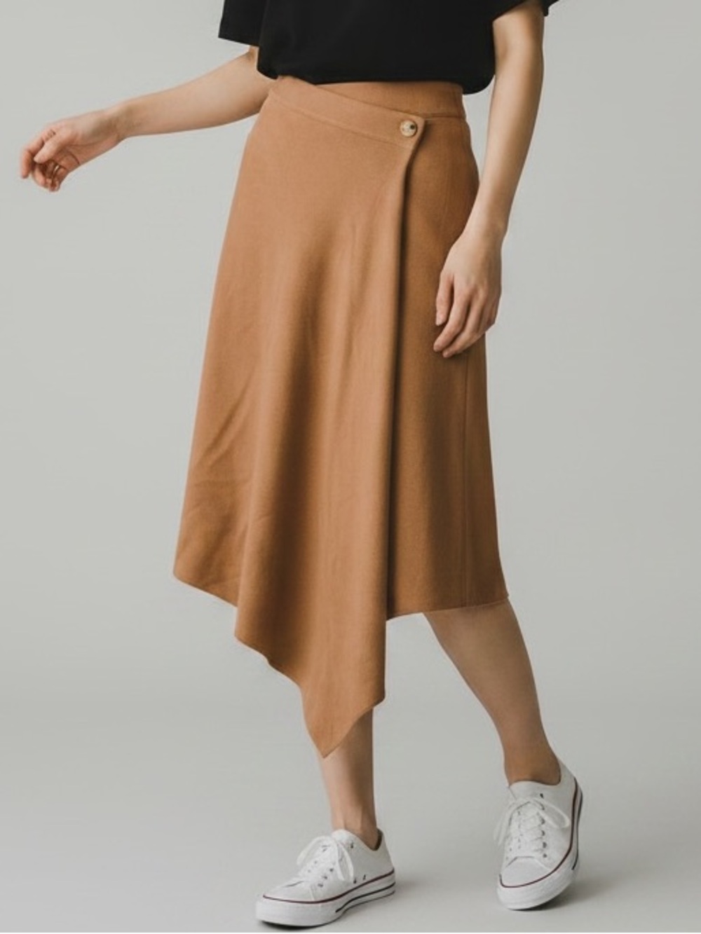 Asymmetric Tan Midi Skirt